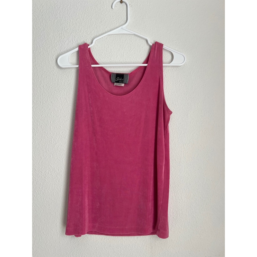 Slinky Brand Pink Ribbed‎ Tank Top XS Acetate Spandex Scoop Neck Sleeveless
